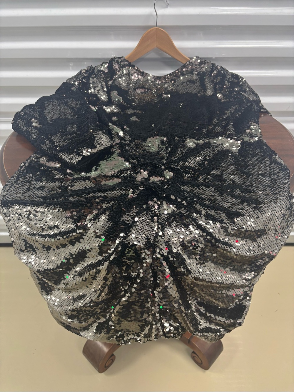 Silver Sequin Ruched Party Dress